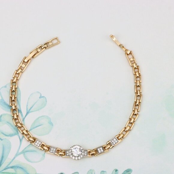 "Rose Gold Bracelet with Sparkling Centerpiece & Link Detailing, XPBL0830 - Picture 1 of 12